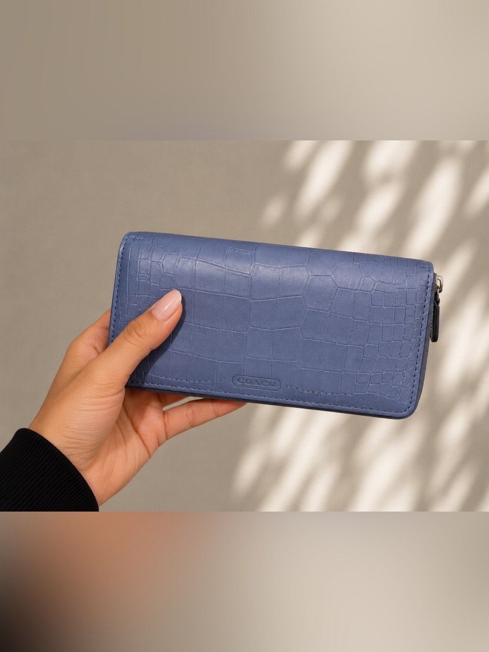 Coach Blue Croc Embossed Leather Long Wallet